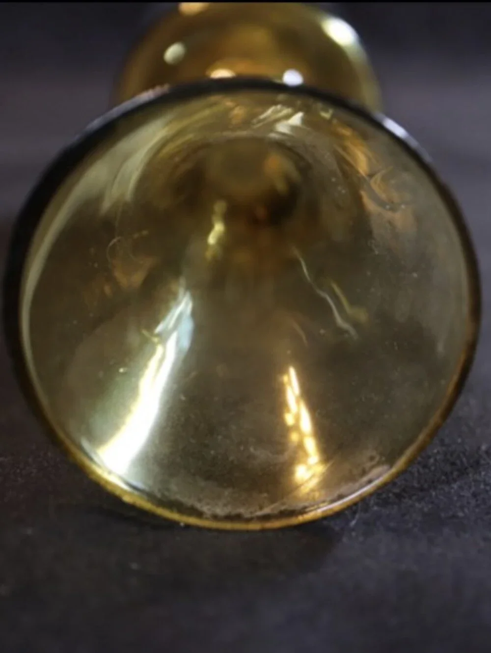 Vintage Hand-Blown Amber Etched Trumpet Bud 8” Footed Vase - Picture 6 of 7